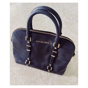Michael Kors Bedford Legacy Dome Satchel Black Pebbled Leather with Gold